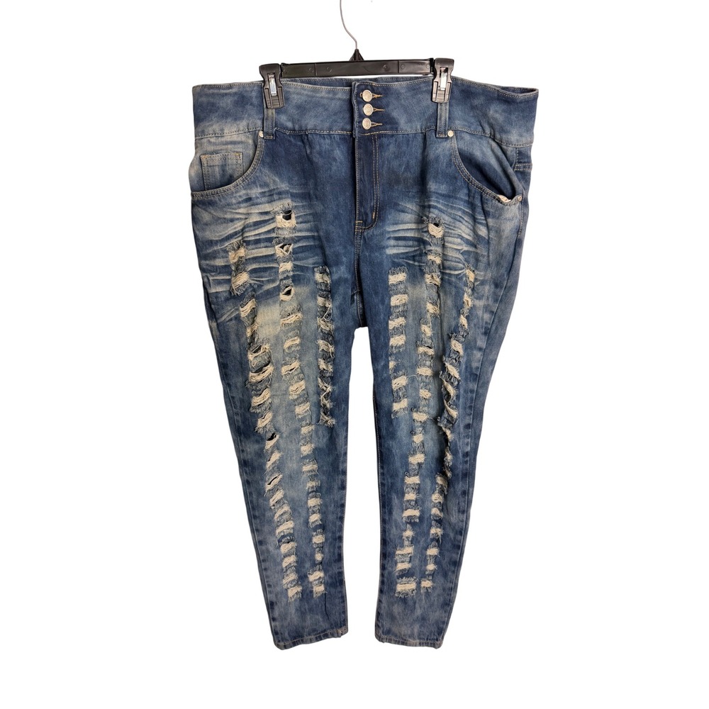 DAZL Distressed Skinny Jeans 24 Blue Medium Acid Wash Shredded High Rise Plus